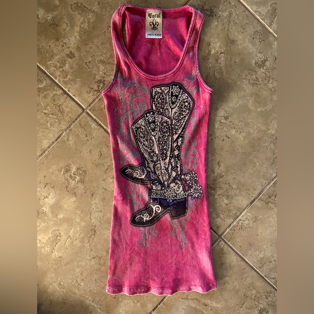 Vocal brand glitter boot tank top